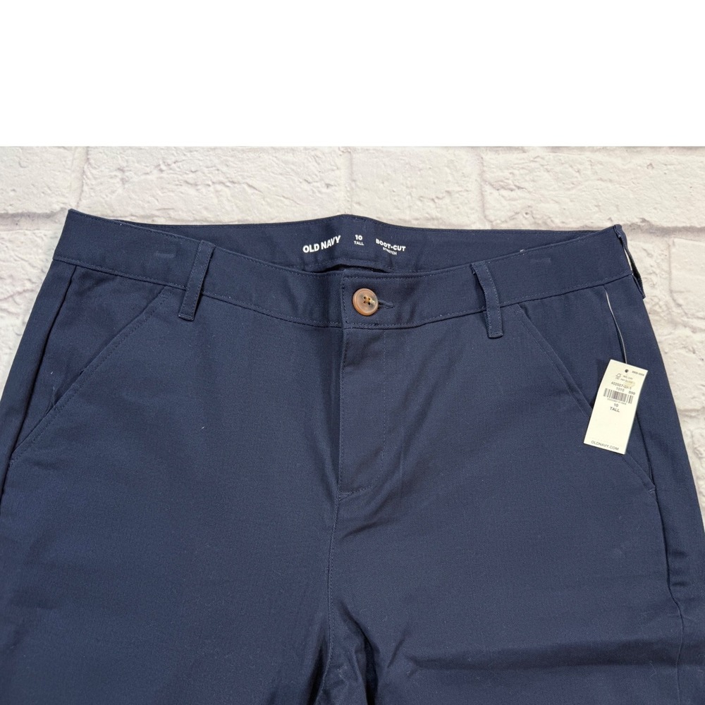 Old Navy Boot-Cut Pants Women 10 Tall Navy Blue New Stretch Chino Trousers - Picture 3 of 6